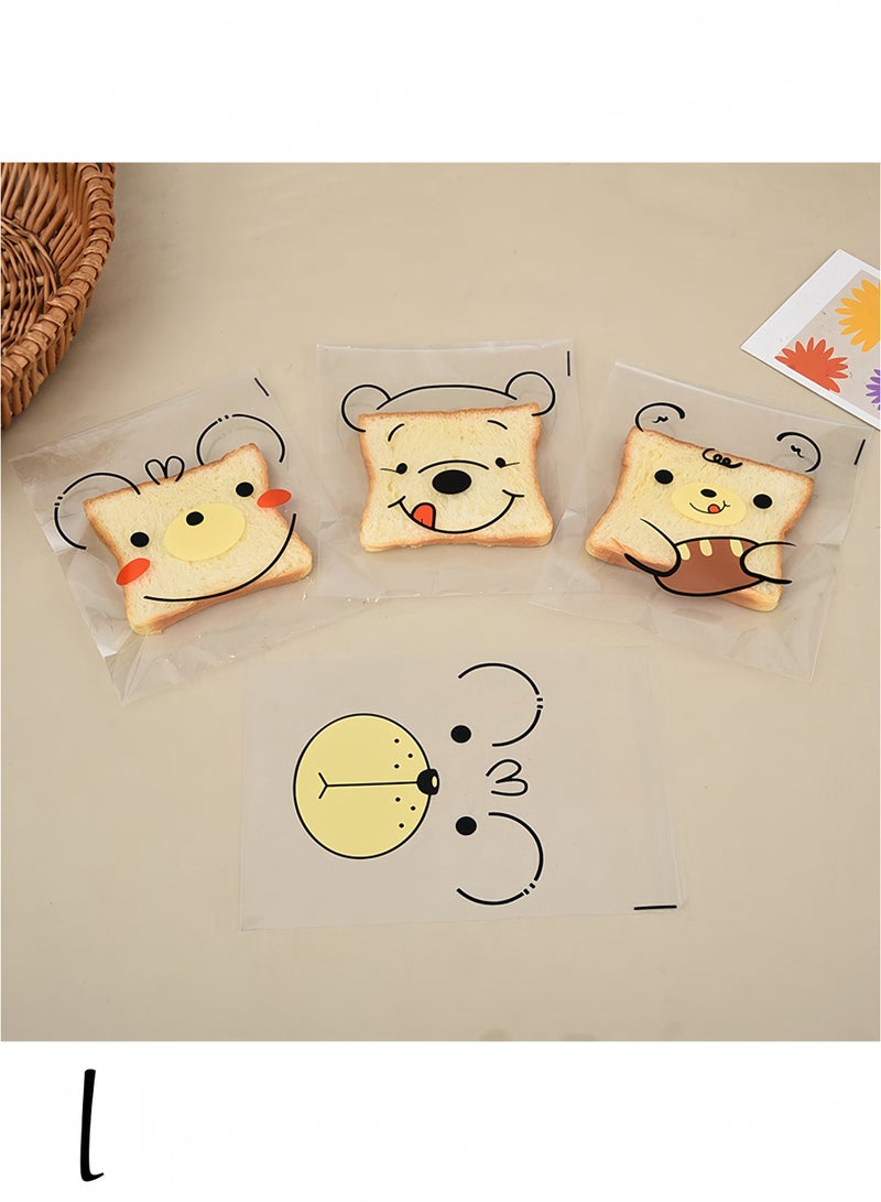 كوكنا أكياس تغليف، ذاتية اللصق برسومات دب لطيف، أكياس طعام شفافة لعيد مبارك ووجبات المدرسة، لتغليف الحلويات والبسكويت والهدايا، 100 قطعة، متوفر بمقاسين (10×13 سم / 18×21 سم) - Image 4